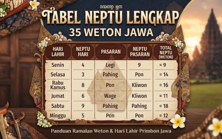Tabel Neptu Lengkap 35 Weton Jawa